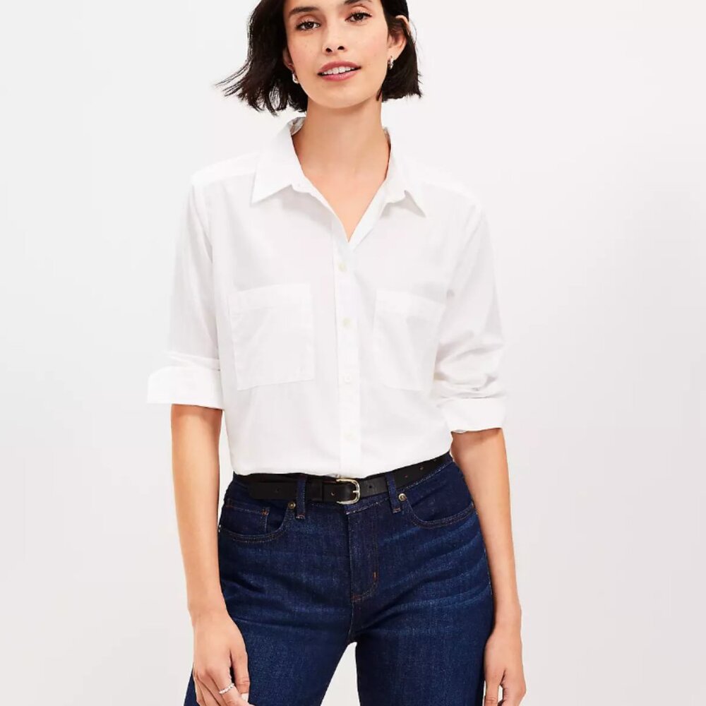 Loft classic white button down NWT (L)